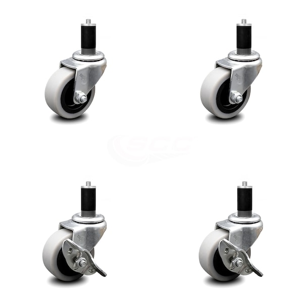 Service Caster 2 Inch Thermoplastic Wheel 1-3/8 Inch Expanding Stem Caster Set with 2 Brakes SCC-EX05S210-TPRS-138-2-SLB-2 - main